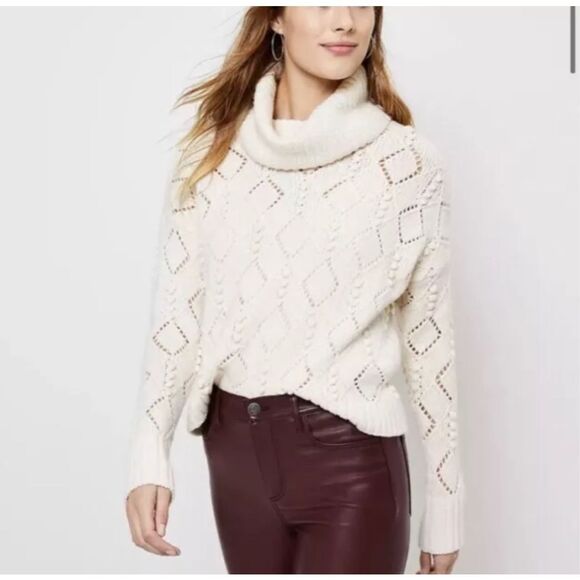 LOFT Women's wool blend Bobble cowl neck Sweater Whisper White Size M - Picture 1 of 9